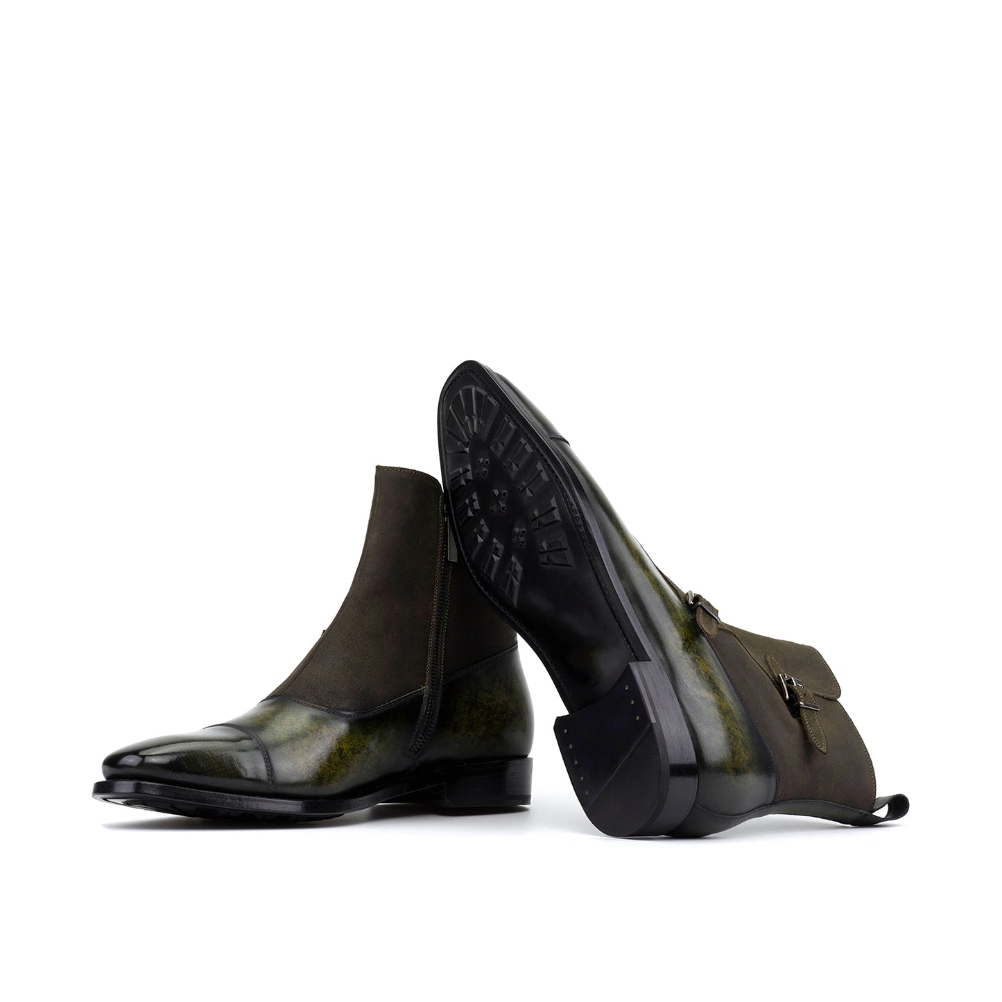 Octavian Buckle Boot Green Waxed Suede Model #1086026