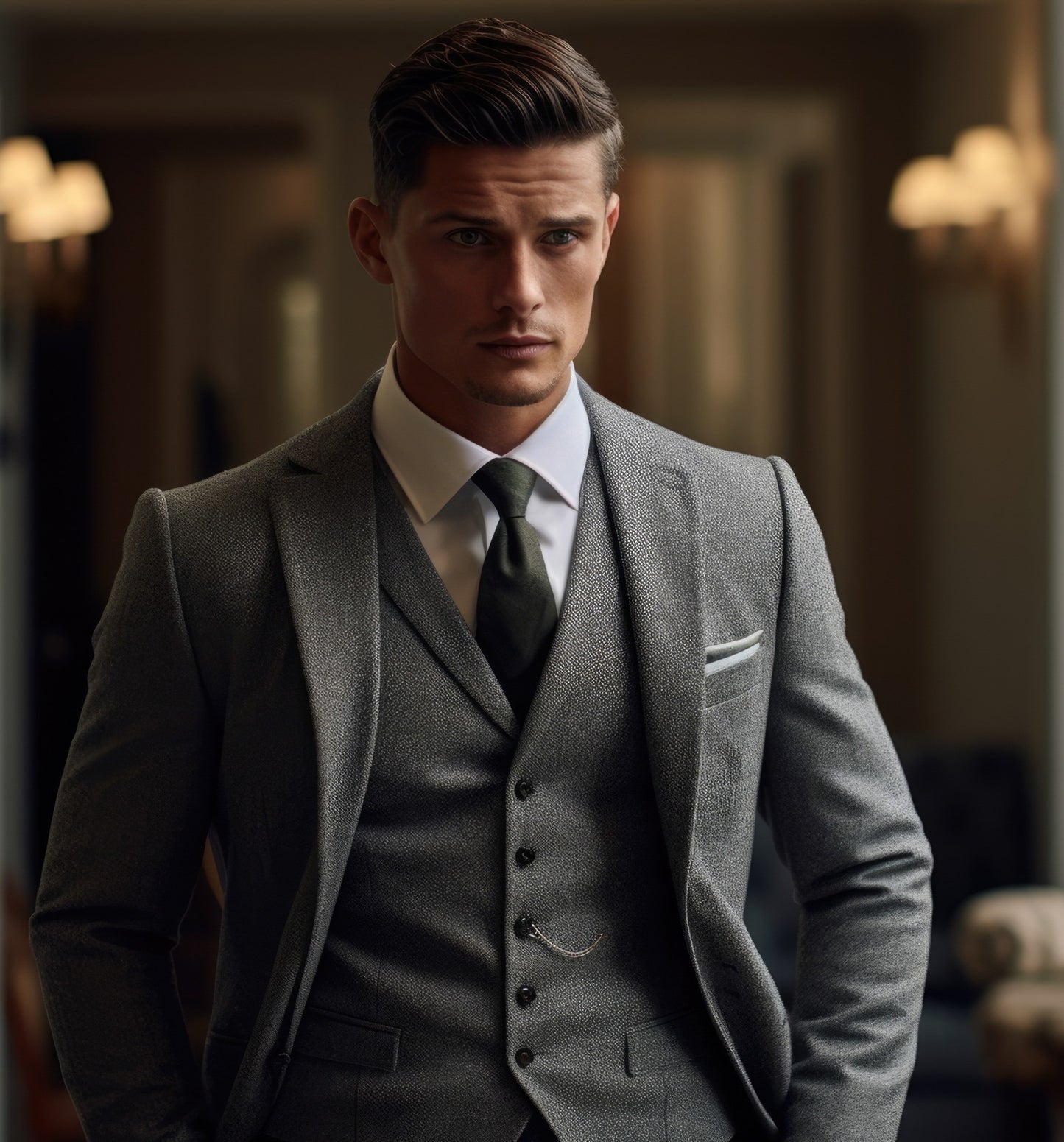 Custom-made L-egance Grey Groomsmen Wedding Suits - Custom-made Notch Lapel Men's Three Piece Slim Fit Suit