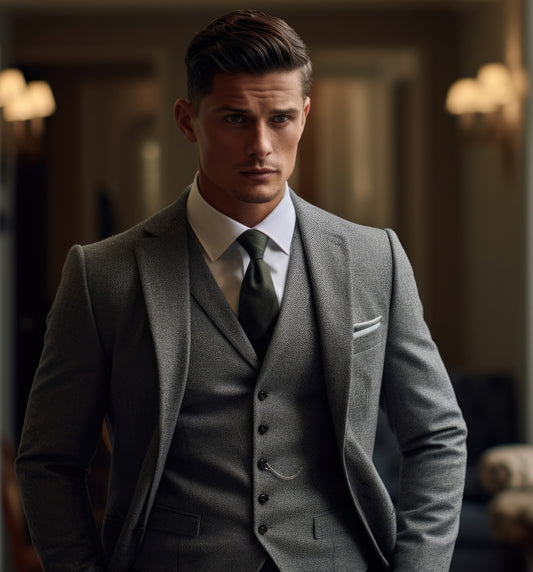 Custom-made L-egance Grey Groomsmen Wedding Suits - Custom-made Notch Lapel Men's Three Piece Slim Fit Suit