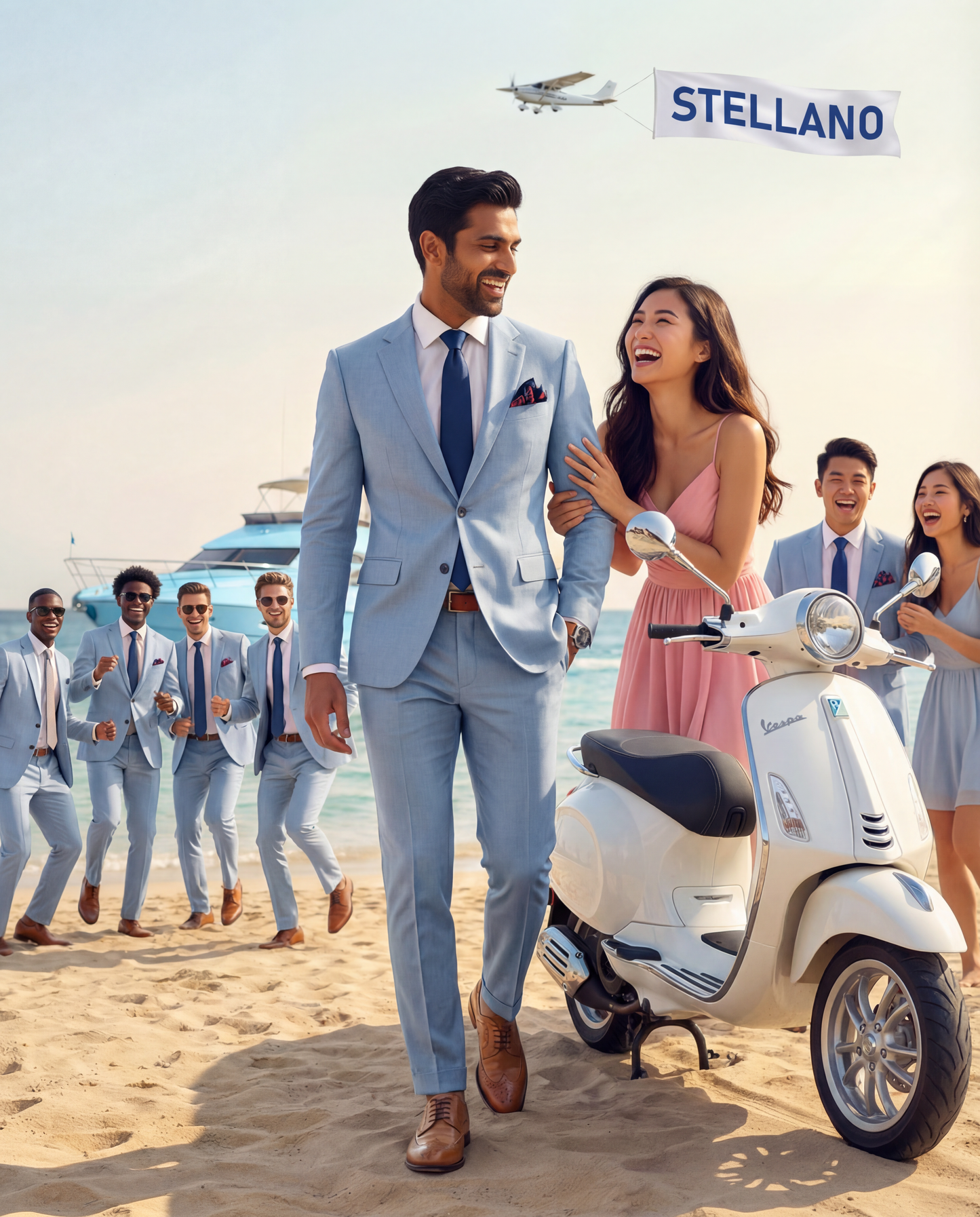 Custom-made Stellanos  Light Steel Blue Groomsmen Wedding Suits - Custom-made Notch Lapel Men's Two Piece Slim Fit Suit