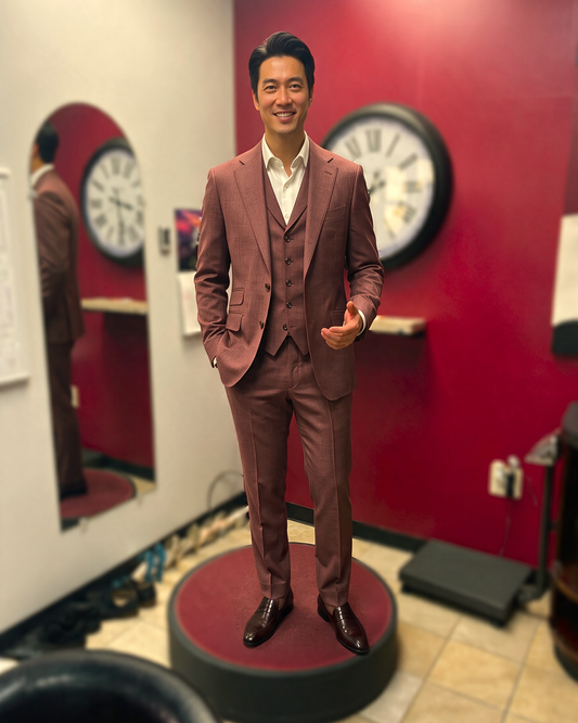 L-egance Custom-made Notch Lapel Men's Three Piece Slim Fit Suit -  Copper Rose Australian Wool-blend Suit