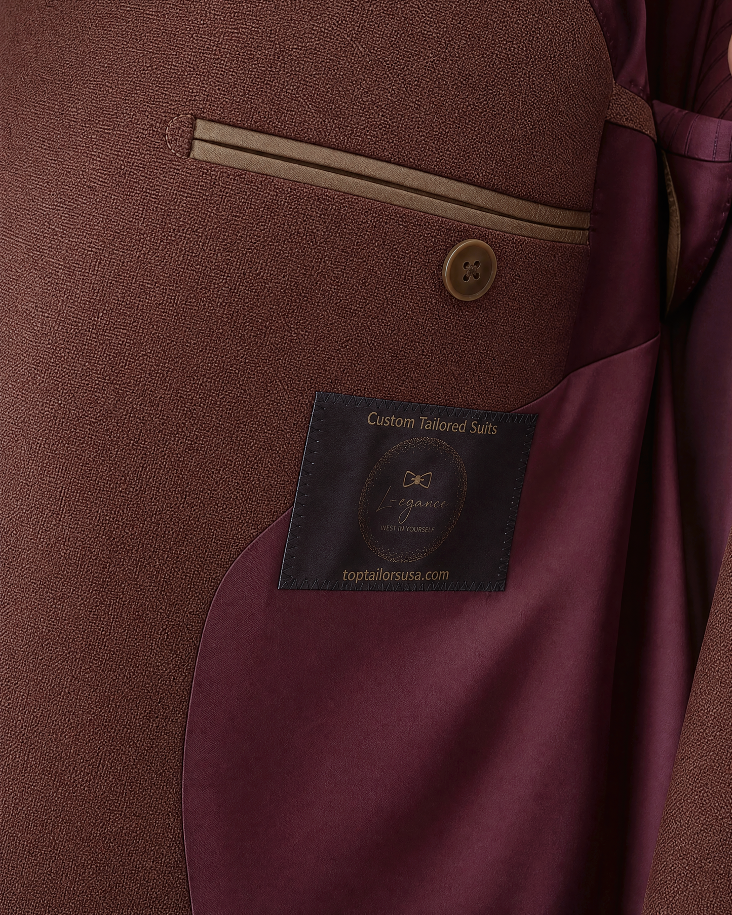 L-egance Custom-made Notch Lapel Men's Three Piece Slim Fit Suit -  Copper Rose Australian Wool-blend Suit