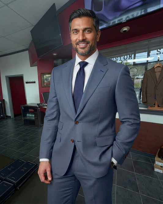 Custom-made L-egance Suits - Custom-made Blue Notch Lapel Men's Two Piece Slim Fit Suit