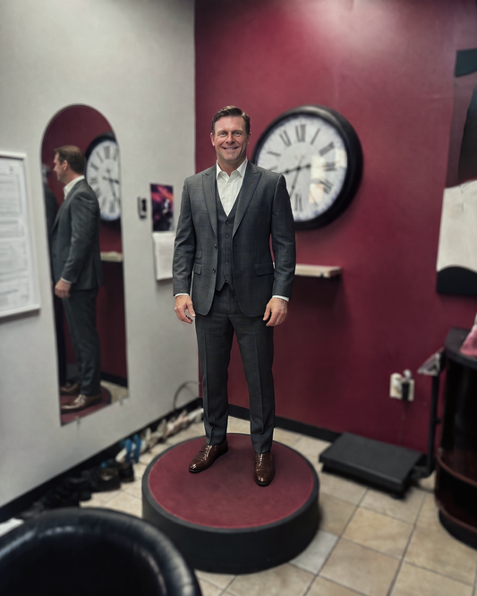 Prestige-5 Custom-made 100% Merino Wool Suits / Grey Plaid - Custom-made Single-Breasted Peak Lapel Men's Three Piece Slim Fit Suit