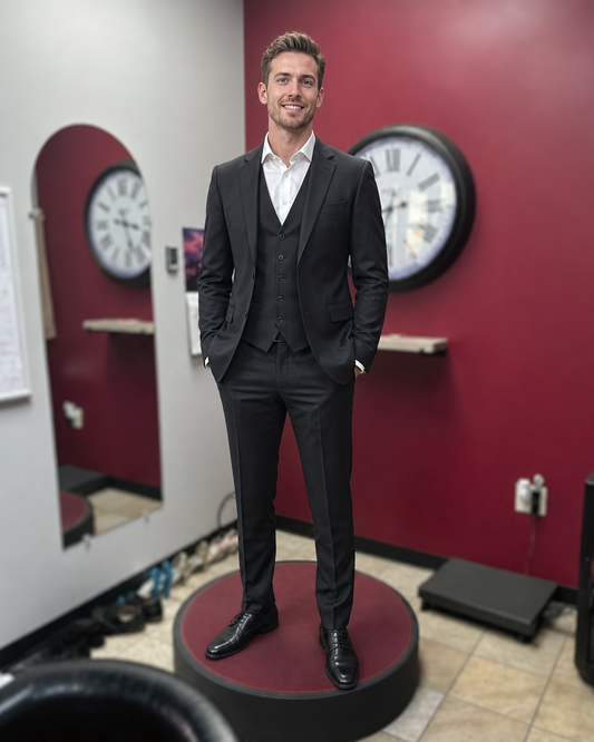 Custom-made 100% Merino Wool Suits / Black - Custom-made Single-Breasted Notch Lapel Men's Three Piece Slim Fit Suit