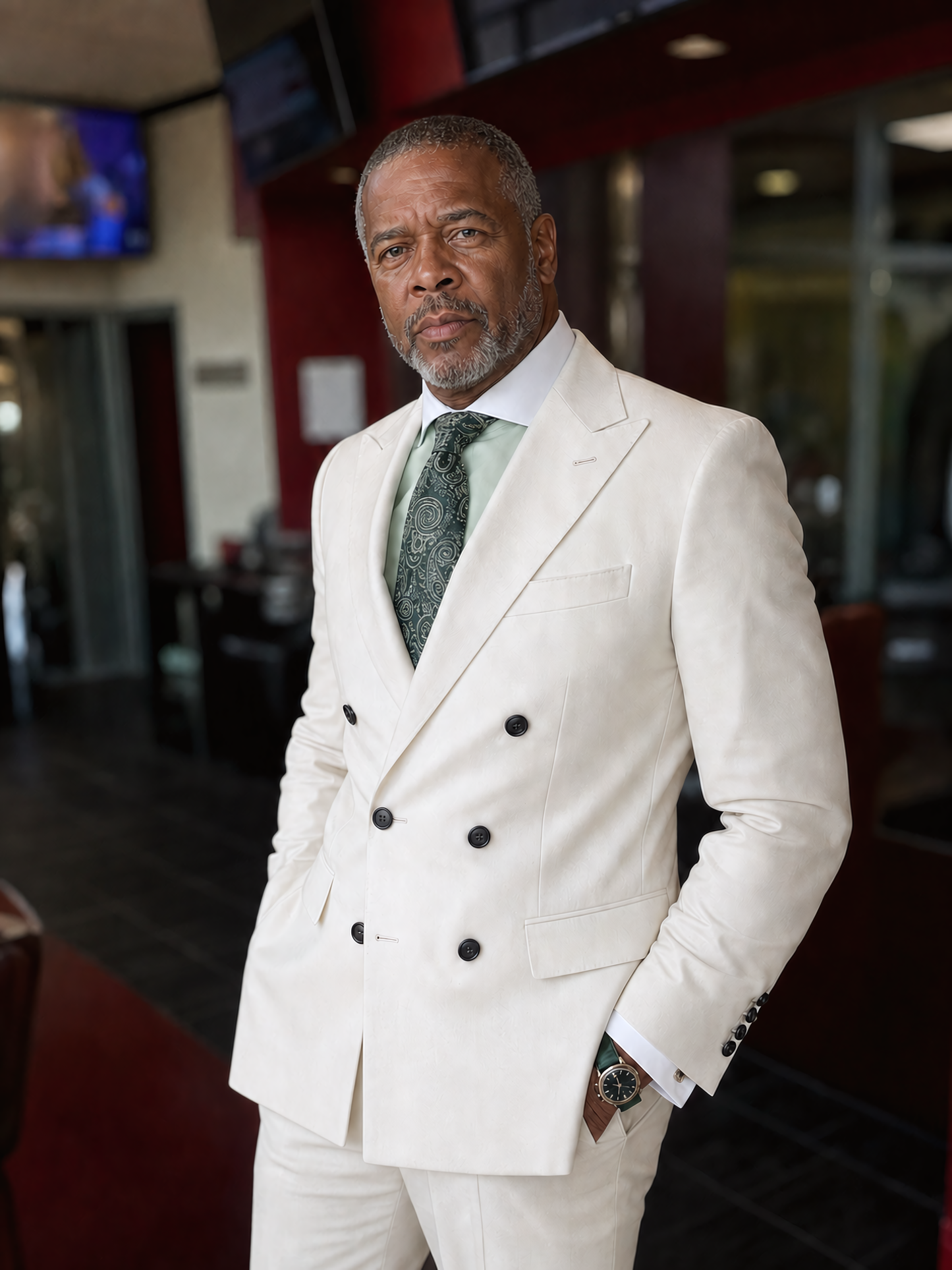BESPOKE C.O.D.E 100% Wool Suits / Off-White - Hand-made Double-Breasted Peak Lapel Men's Two Piece Modern Fit Suit