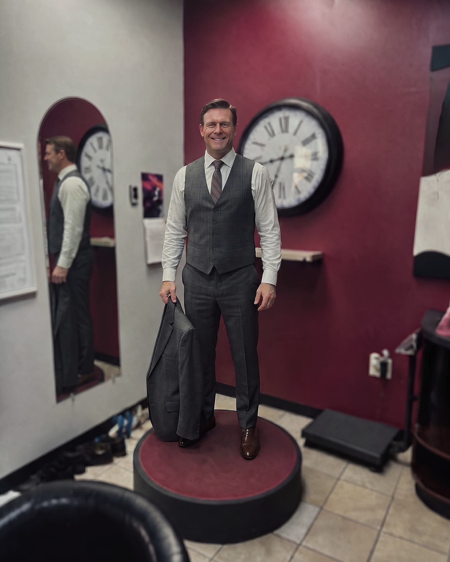 Prestige-5 Custom-made 100% Merino Wool Suits / Grey Plaid - Custom-made Single-Breasted Peak Lapel Men's Three Piece Slim Fit Suit