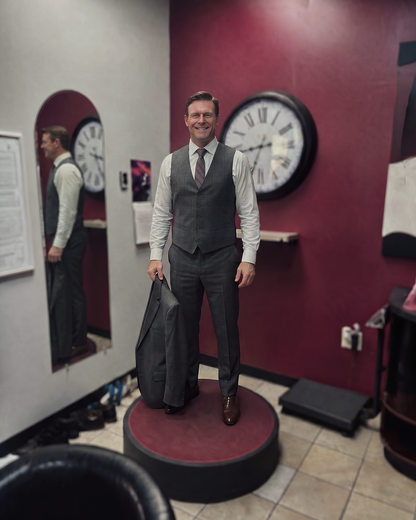 Prestige-5 Custom-made 100% Merino Wool Suits / Grey Plaid - Custom-made Single-Breasted Peak Lapel Men's Three Piece Slim Fit Suit