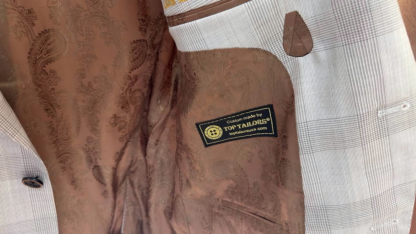 Custom-made 100% Merino Wool Suits / Light Brown - Custom-made Single-Breasted Peak Lapel Men's Three Piece Slim Fit Suit