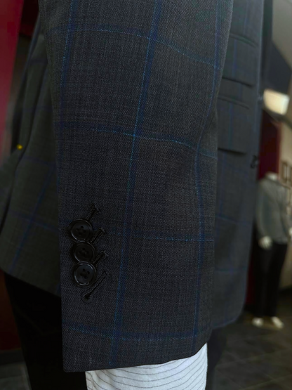 Prestige-5 Custom-made 100% Merino Wool Suits / Grey Plaid - Custom-made Single-Breasted Peak Lapel Men's Three Piece Slim Fit Suit