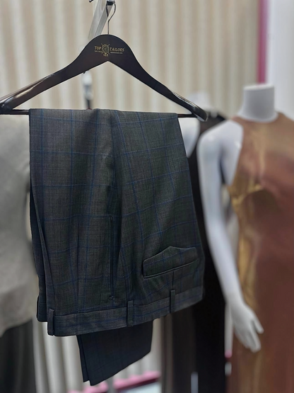 Prestige-5 Custom-made 100% Merino Wool Suits / Grey Plaid - Custom-made Single-Breasted Peak Lapel Men's Three Piece Slim Fit Suit