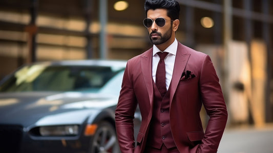 L-egance Burgundy Groomsmen Wedding Suits - Peak Lapel Men's Three Piece Slim Fit Suit