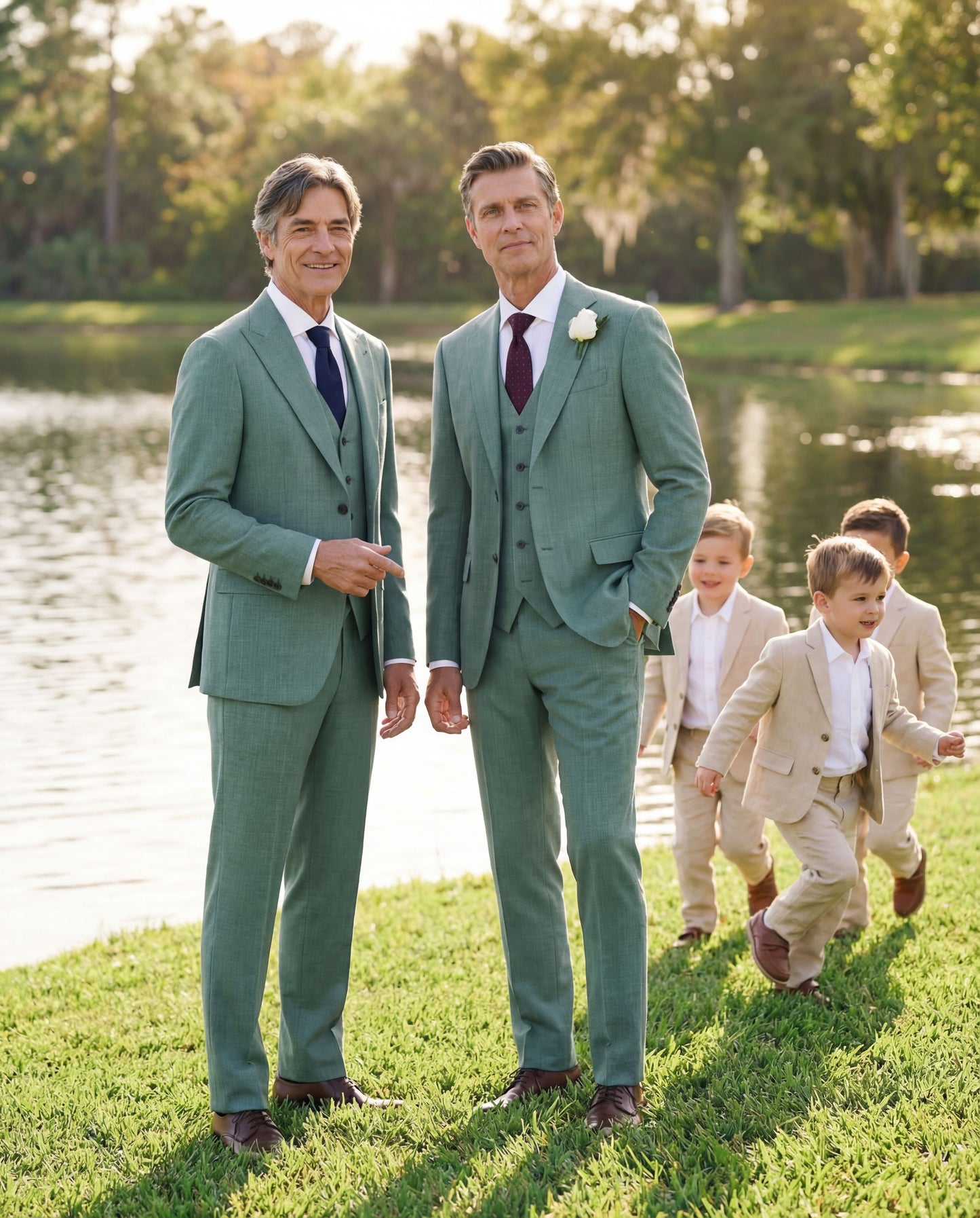 Custom-made Stellanos  Pastel Ocean Green Groomsmen Wedding Suits - Custom-made Notch Lapel Men's Three Piece Slim Fit Suit
