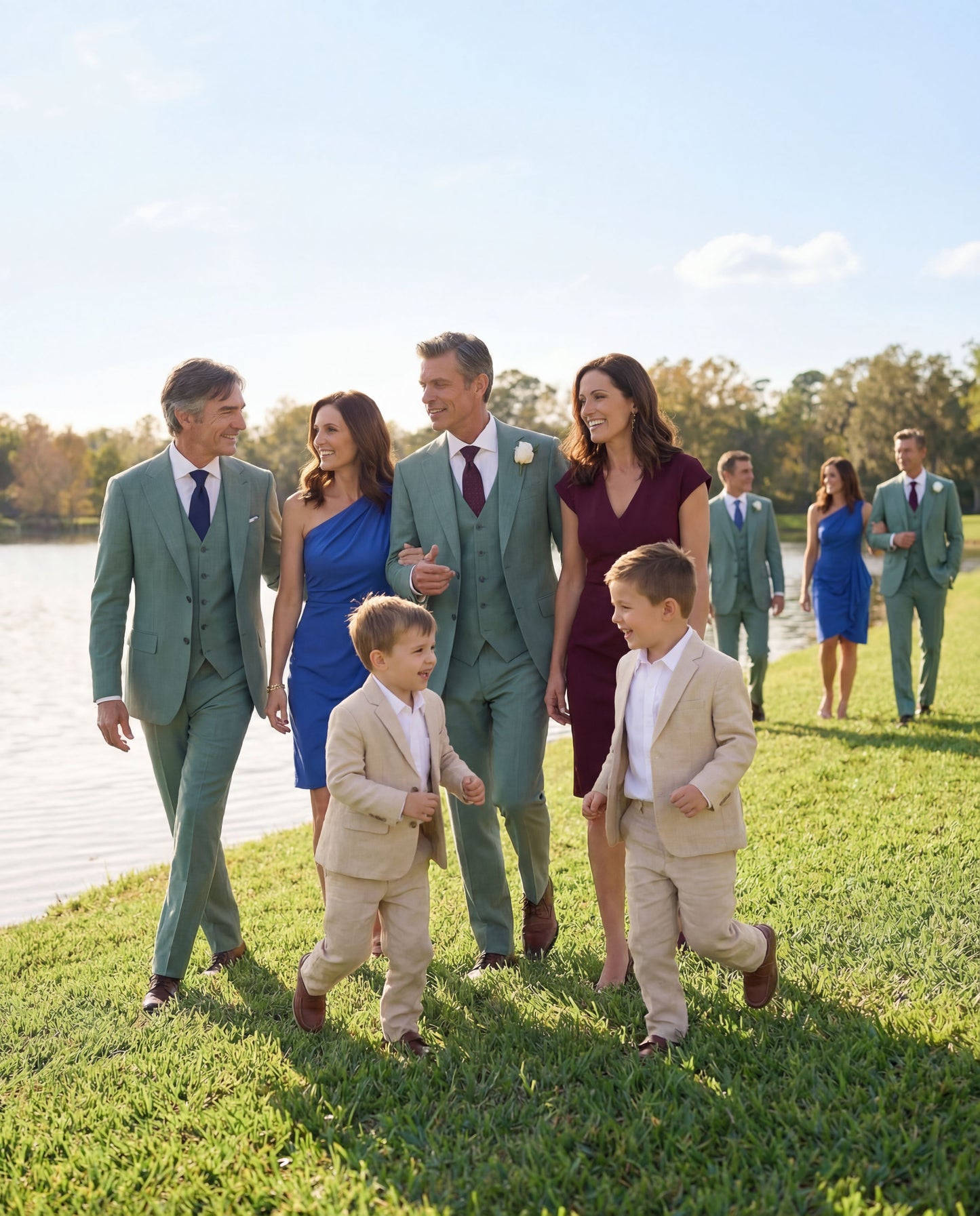 Custom-made Stellanos  Pastel Ocean Green Groomsmen Wedding Suits - Custom-made Notch Lapel Men's Three Piece Slim Fit Suit