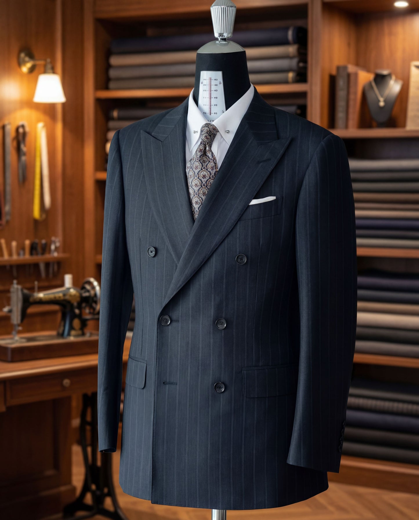 BESPOKE C.O.D.E Ermenegildo Zegna Light Charcoal Striped Suits - Hand-made Double Breasted Peak Lapel Men's Two Piece Slim Fit Suit