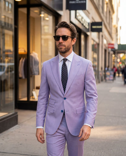 Custom-made Stellanos Muted Violet-Blue Groomsmen Wedding Suits - Custom-made Peak Lapel Men's Two Piece Slim Fit Suit