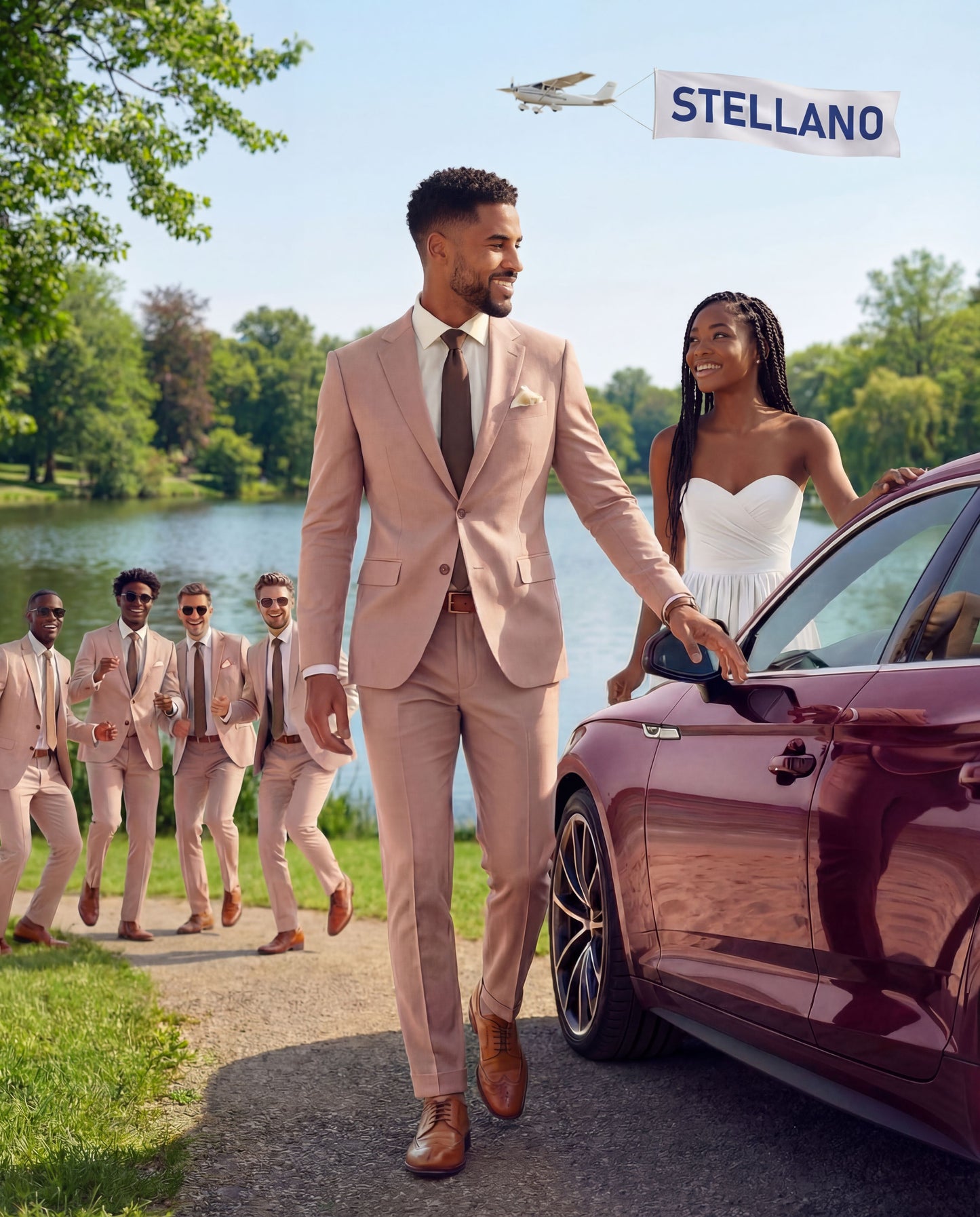 Custom-made Stellanos Misty Rose 1 Groomsmen Wedding Suits - Custom-made Notch Lapel Men's Two Piece Slim Fit Suit